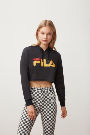 FILA Noemi Crop Hoodies Black / Yellow / Red,Womens Clothing | CA.WIFXQH507